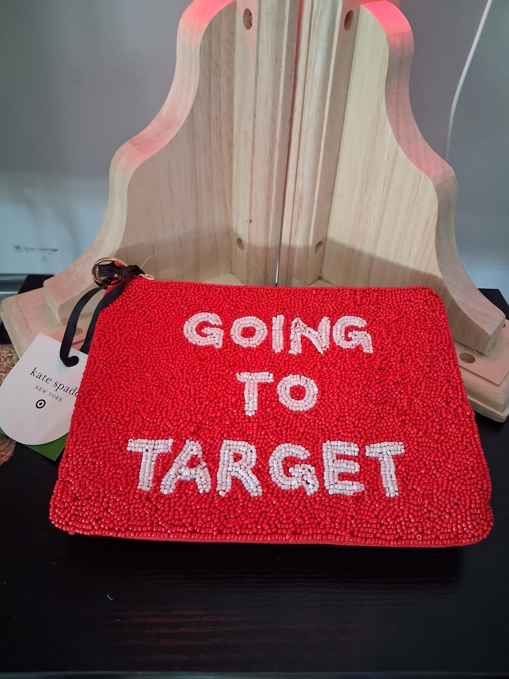 kate spade red beaded 'Going to Target' wristlet pouch